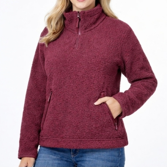 The North Face Tops - The North Face Women’s Sherpa Fleece Quarter Zip Pullover Winter Burgundy XL